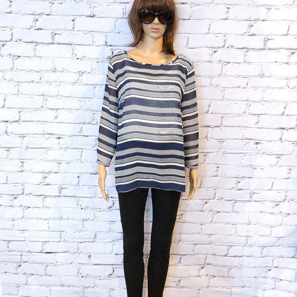 THE LOFT - striped navy/white lightweight 3/4 sleeve blouse - Picture 4 of 10